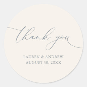 Sticker Rond Crème Dusty bleu gris minimaliste Merci Mariage