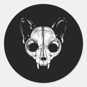 Sticker Rond Crème Éffrayant Chat Feline Skull Skeleton Hallowe