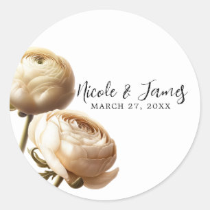 Sticker Rond Crème et blanc Ranunculus Mariage floral