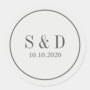Sticker Rond Crème et bleu Monogramme classique Mariage