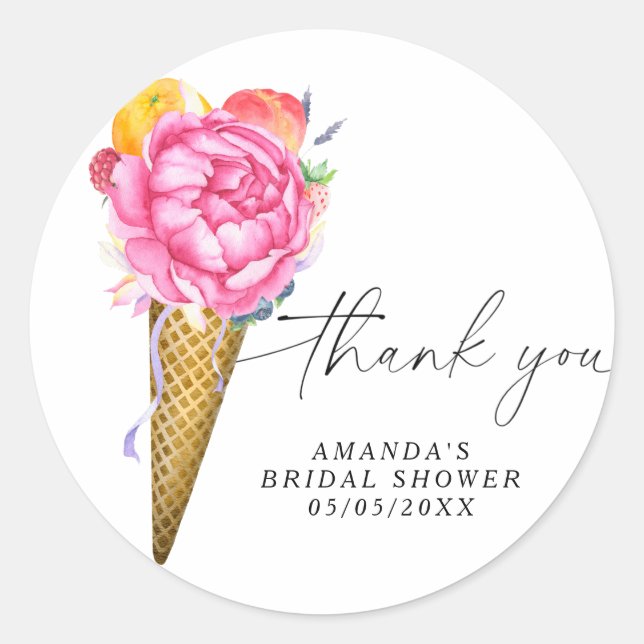 Sticker Rond crème glacée aquarelle - merci douche nuptiale (Devant)