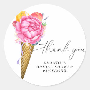 Sticker Rond crème glacée aquarelle - merci douche nuptiale