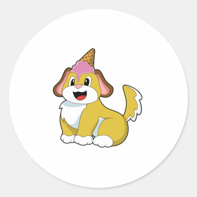 Sticker Rond Crème glacée Chien avec gaufre (Devant)