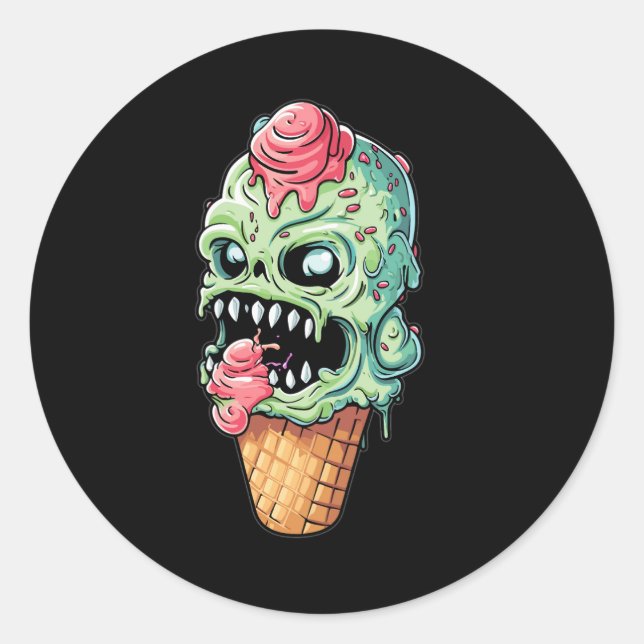 Sticker Rond crème glacée-cône-avec-collection-petit-monstre (4 (Devant)