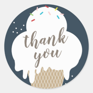 Sticker Rond Crème glacée Cone Bleu Enfants Merci