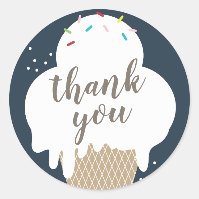Sticker Rond Crème glacée Cone Bleu Enfants Merci (Devant)