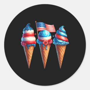 Sticker Rond Crème glacée cône Scoops Drapeau américain 4th O