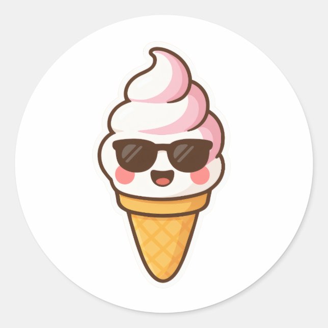 Sticker Rond Crème glacée cool Kawaii (Devant)