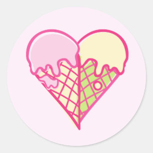Sticker Rond Crème Glacée en forme de cœur mignon