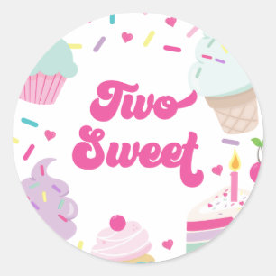 Sticker Rond Crème glacée et gâteau Deux douces 2e anniversaire