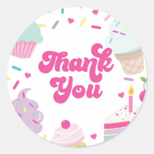 Sticker Rond Crème glacée et gâteaux Merci d'anniversaire