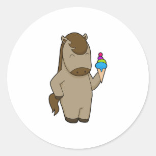 Sticker Rond Crème glacée Horse gaufre