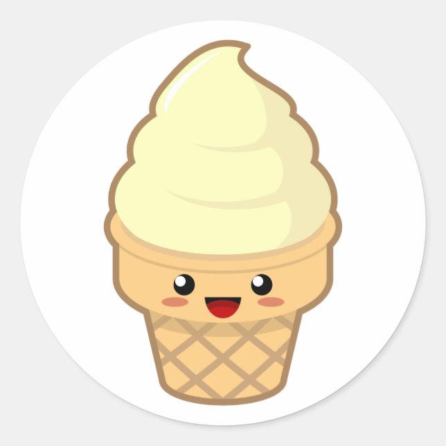 Sticker Rond Crème glacée Kawaii (Devant)