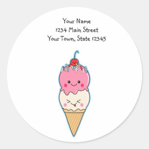 Sticker Rond Crème glacée mignonne de Kawaii