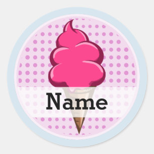 Sticker Rond Crème glacée personnalisée rose mignonne pour les 
