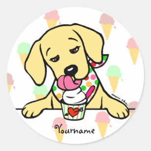 Sticker Rond Crème glacée pour chiot de laboratoire jaune perso