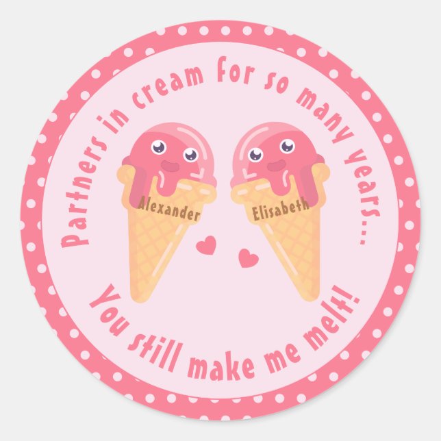 Sticker Rond Crème glacée Scoops Cute Romantique Saint Valentin (Devant)