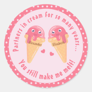 Sticker Rond Crème glacée Scoops Cute Romantique Saint Valentin
