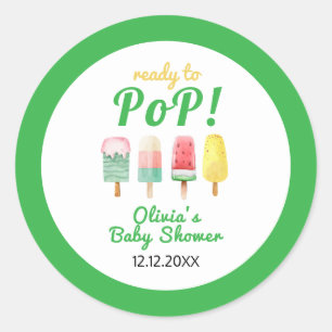 Sticker Rond Crème Jaune Verte Prêt À Pop Baby shower