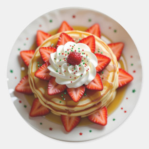 Sticker Rond Crêpes avec Crème Fouettée et Paillettes de Noël