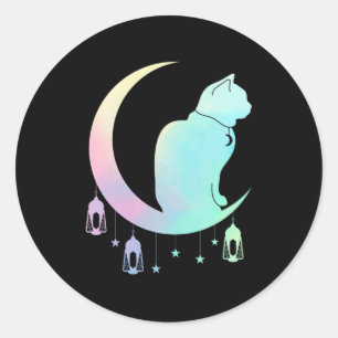 Sticker Rond Crescent Moon Pastel Chat Mystique Wicca Goth