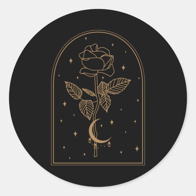 Sticker Rond Crescent Moon Rose Occult Witchcraft Wicca (Devant)