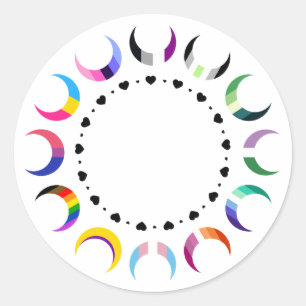 Sticker Rond Crescent Pride Lunes et Bague Coeur
