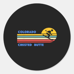 Sticker Rond Crested Butte Colorado Ski Skieur Ski Soleil Rétro