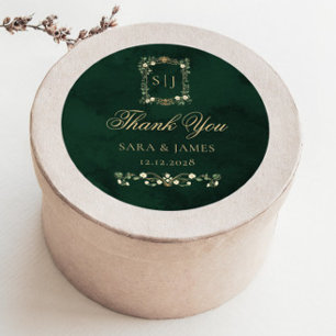 Sticker Rond Crête botanique de mariage Green Gold Merci