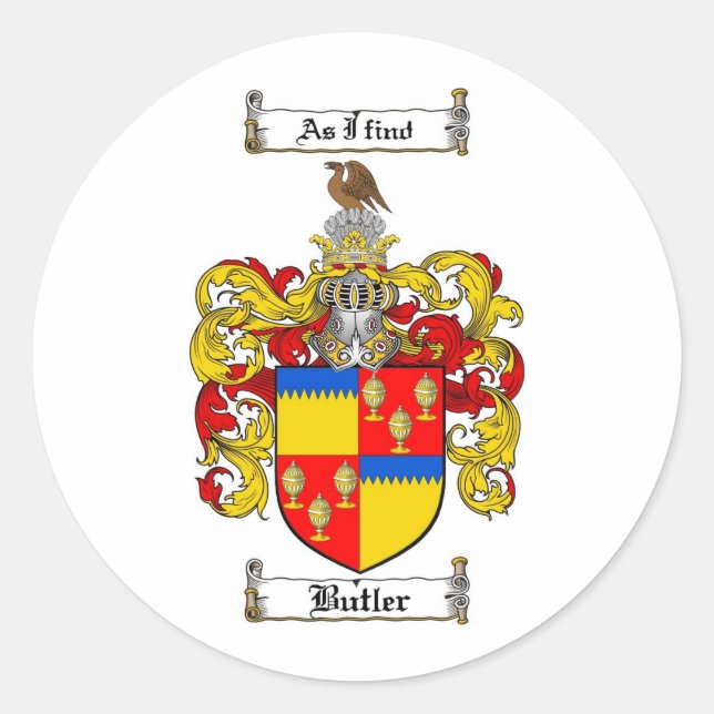 STICKER ROND CRÊTE DE FAMILLE DE BUTLER - BOUTEILLE D'ARMES (Devant)