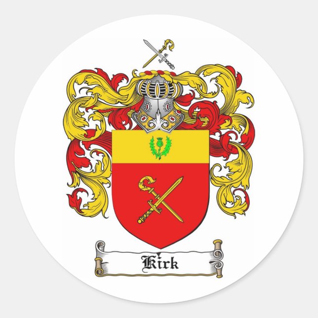STICKER ROND CRÊTE DE FAMILLE KIRK - MANTEAU D'ARMES KIRK (Devant)
