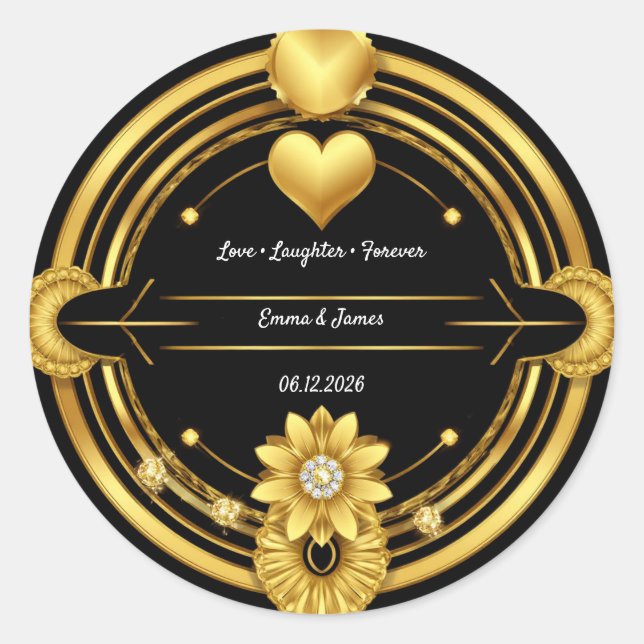 Sticker Rond 🌟 Crête de mariage romantique en or noir 💛 (Devant)
