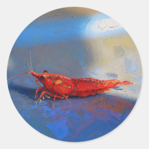 Sticker Rond Crevette cerise rouge