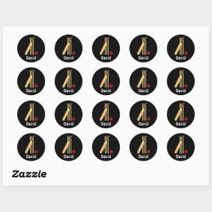 Sticker Rond Cricket - Wicket, chauve-souris et balle, modèle
