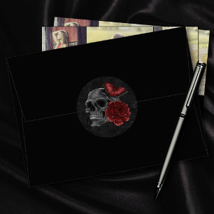 Sticker Rond Crimson magique Zodiac Rose de crâne gothique ro