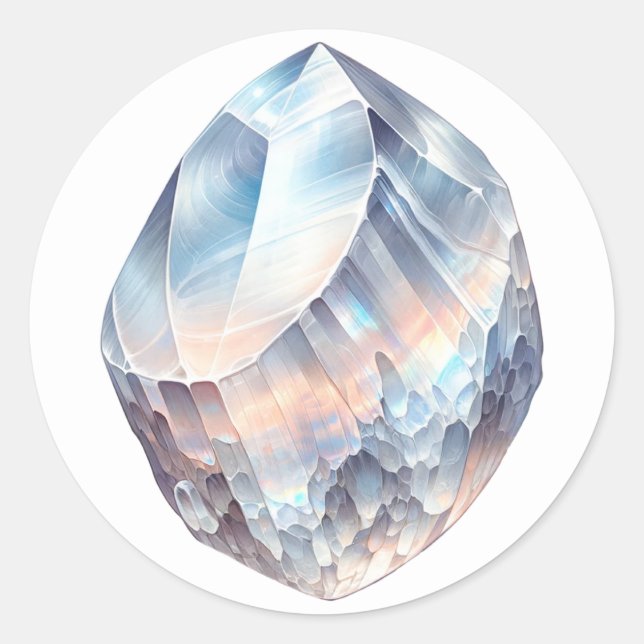 Sticker Rond Cristal de Moonstone Arc-en-ciel Guérison Métaphys (Devant)