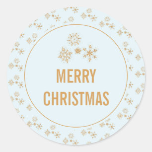 Sticker Rond Cristaux de flocon d'or sur bleu glacé - Noël
