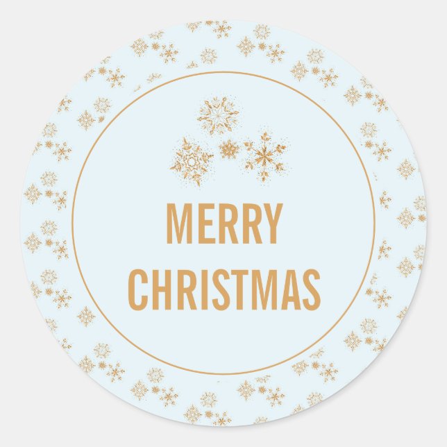 Sticker Rond Cristaux de flocon d'or sur bleu glacé - Noël (Devant)