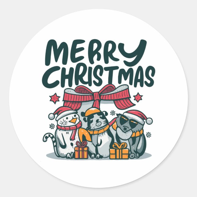 Sticker Rond Critère de trio confortable Noël Cheer & Cadeaux (Devant)