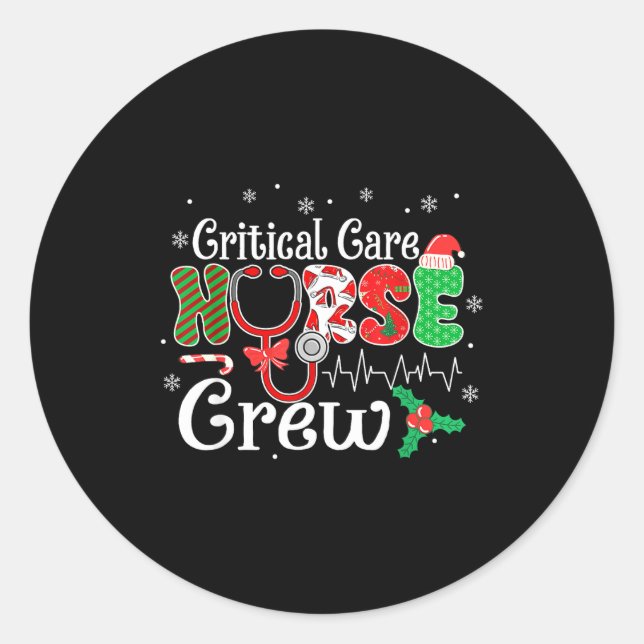 Sticker Rond Critical Care Nurse Crew Stethoscope Santa Hat Chr (Devant)