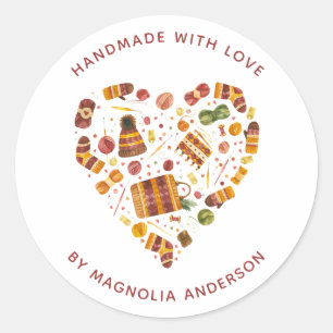 Sticker Rond Crochet Coeur en fils fait main avec amour