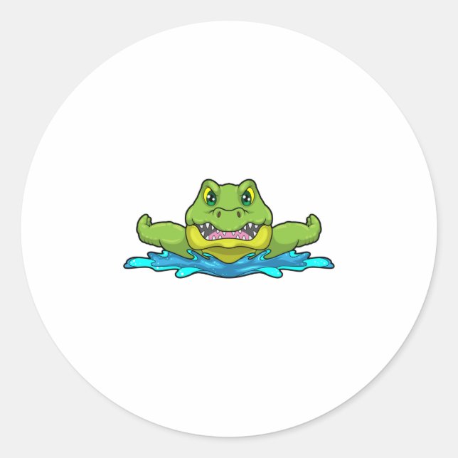 Sticker Rond Crocodile à nager dans l'eau (Devant)