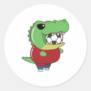 Sticker Rond Crocodile comme joueur de football avec balle de f