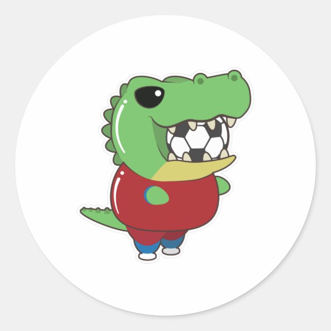 Sticker Rond Crocodile comme joueur de football avec balle de f (Devant)