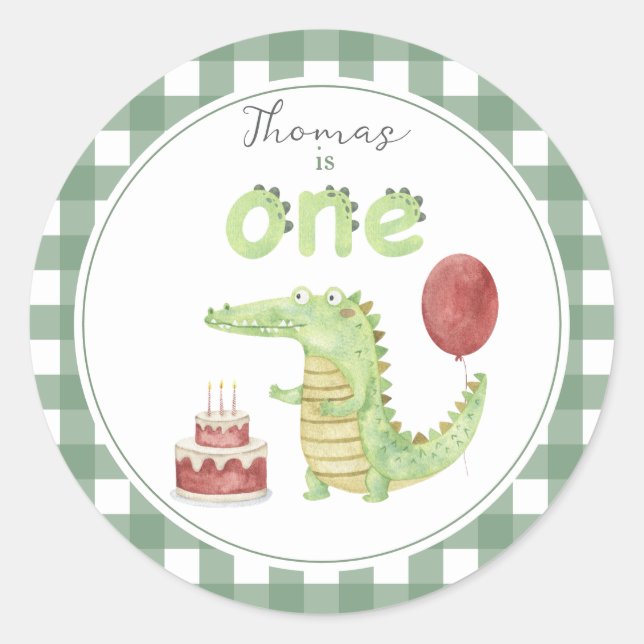 Sticker Rond Crocodile d'aquarelle 1er anniversaire (Devant)