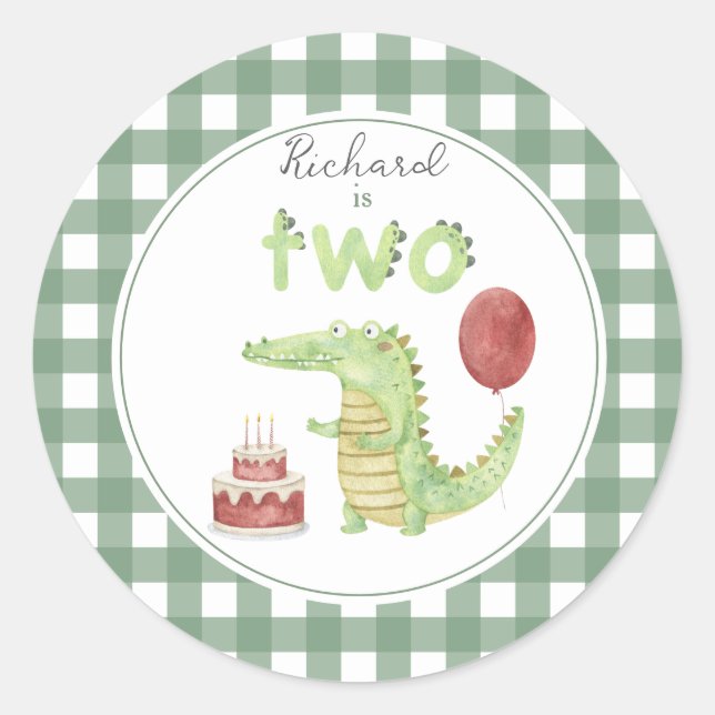 Sticker Rond Crocodile d'aquarelle 2e anniversaire (Devant)