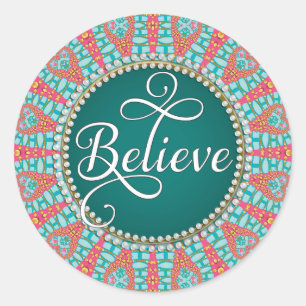 Sticker Rond Croire : Inspire : Aqua Turquoise Coral Mandala Ci