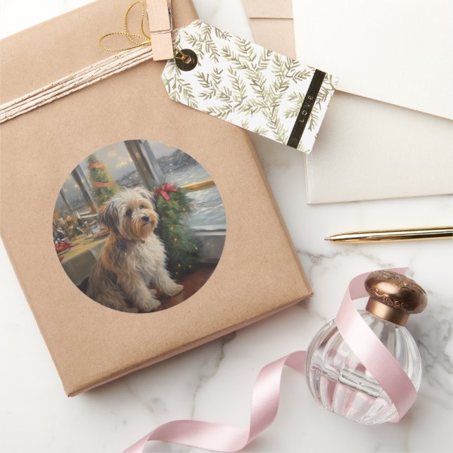 Sticker Rond Croisière de Noël Biewsome Terrier : Pawsome Holid (Cadeaux)