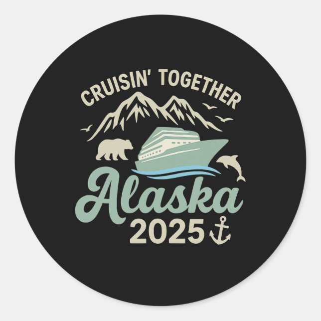Sticker Rond Croisière ensemble Alaska 2025 Cruise Ship Alaska  (Devant)