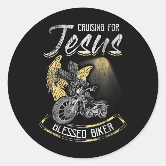 Sticker Rond Croisière Pour Jesus Cross Christian Biker (Devant)
